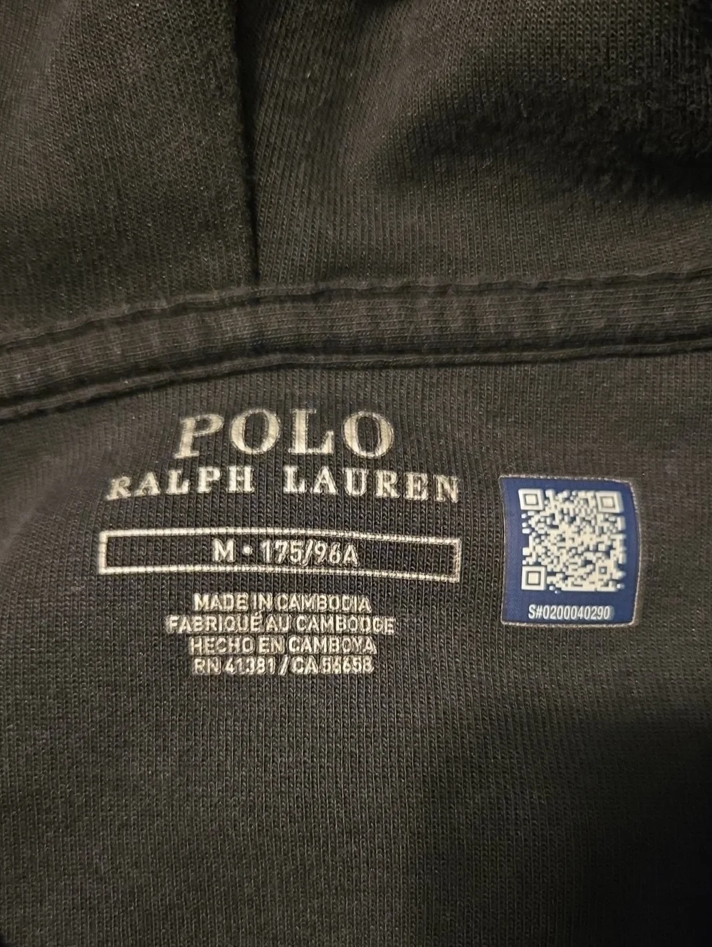Polo Ralph Lauren Double Knit Full Zip Hoodie Black Mens Medium